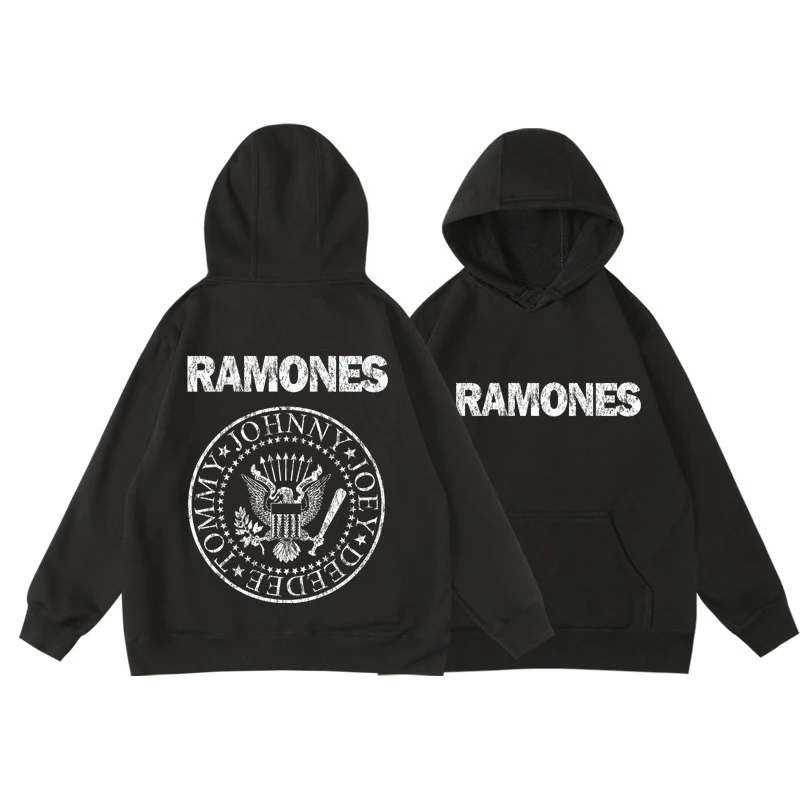 سترة رامونز جوني جوي دي دي بغطاء للرأس للرجال والنساء بأكمام طويلة بلوفر ريترو روك باند ملابس الشارع الشهير Y2k سترات رجالية بغطاء للرأس