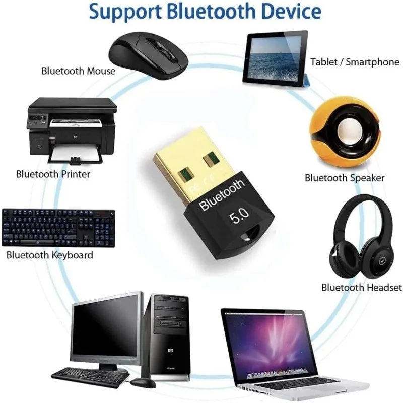 USB Bluetooth 5.0 Adapter Wireless Bluetooth 5.3 Dongle Adapter for PC Laptop Wireless Speaker Audio Receiver USB Transmitter
