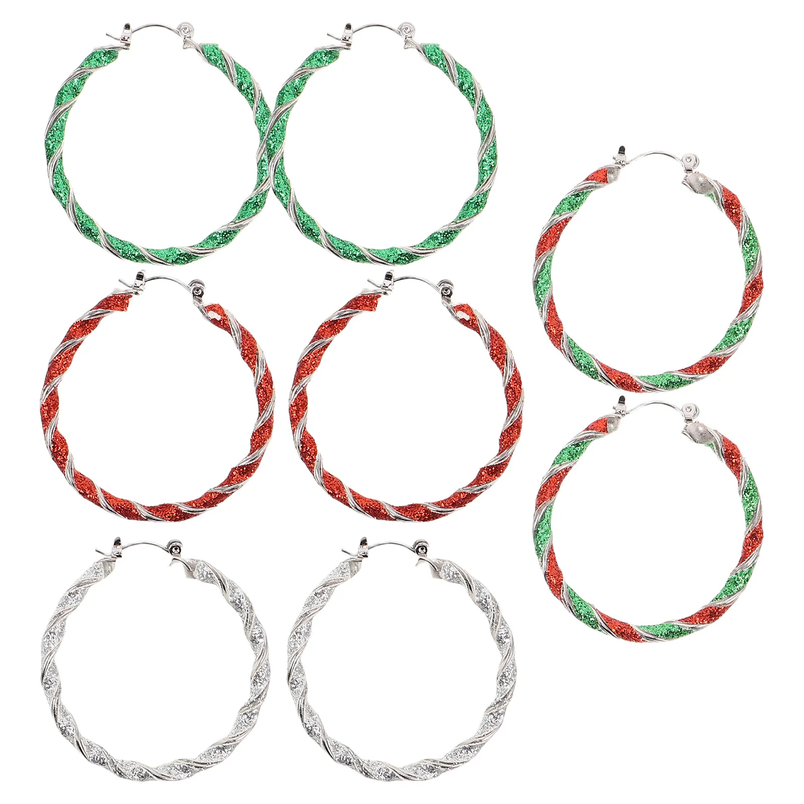

4Pairs Party Hoop Earrings Colorful Twisted Glitter Dangle Xmas Christmas Holiday Jewelry for Women Girls Christmas Earrings