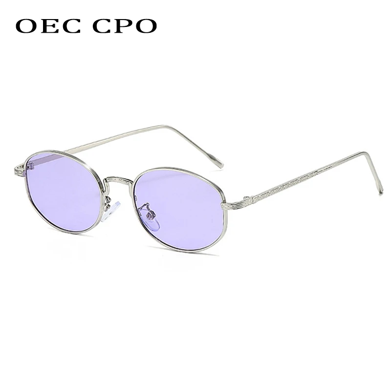 

OEC CPO Metal Frame Oval Sunglasses Women Fashion Small Brown Purple Blue UV400 Shades Men Punk Sun Glasses Female Eyewear