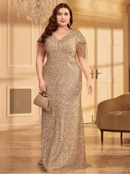 Plus Size Apricot Sequin Luxury Evening Dress 4XL 5XL Big Size Sparkling Prom Banquet Evening Dress Prom Gown 2024 Evening Dress