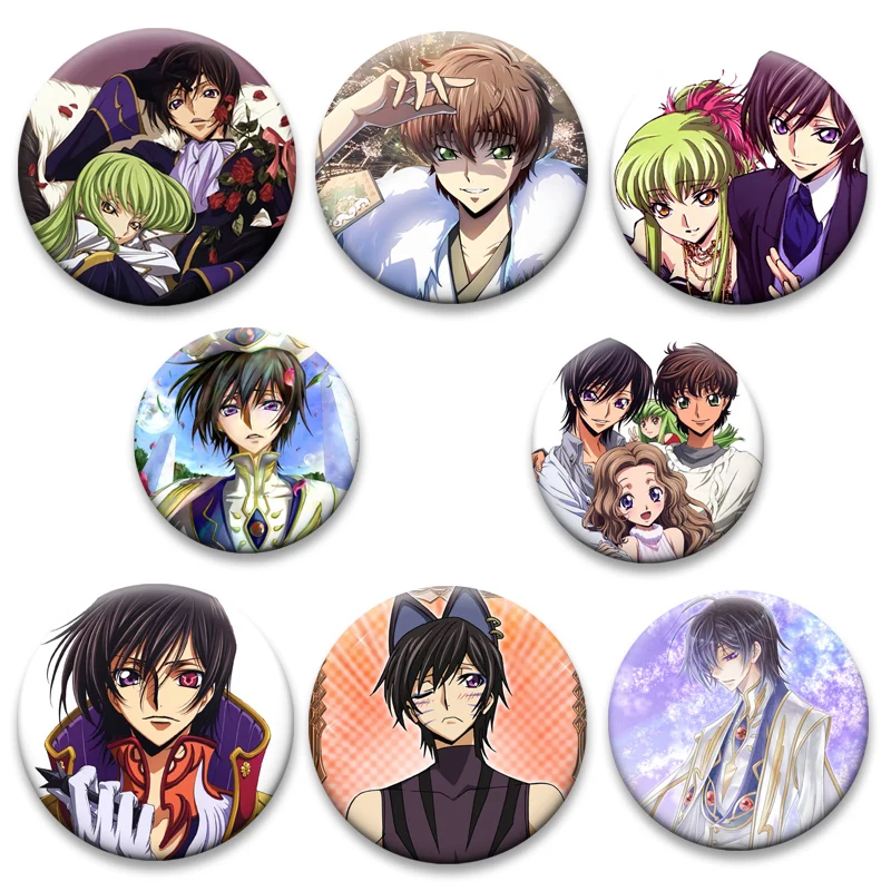 Anime Code Geass Brooches Round Pins Fashion Accessories Lelouch Lamperouge C.C. Cartoon Badge for Backpack Decoration Gifts