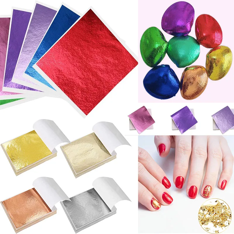 

100Pcs Metallic Gold Foil Leaf Paper Leaf Sheet Gilding DIY Art Craft Paper Birthday Party Wedding Cake Dessert Decoration