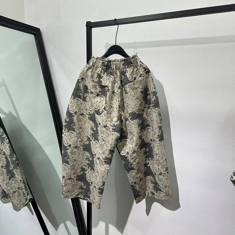 Avant-Garde Dark Design Vintage Distressed Printed Machete Pants Popular All-Matching Ruan Shuai Niche Cropped Wide-Leg Pants