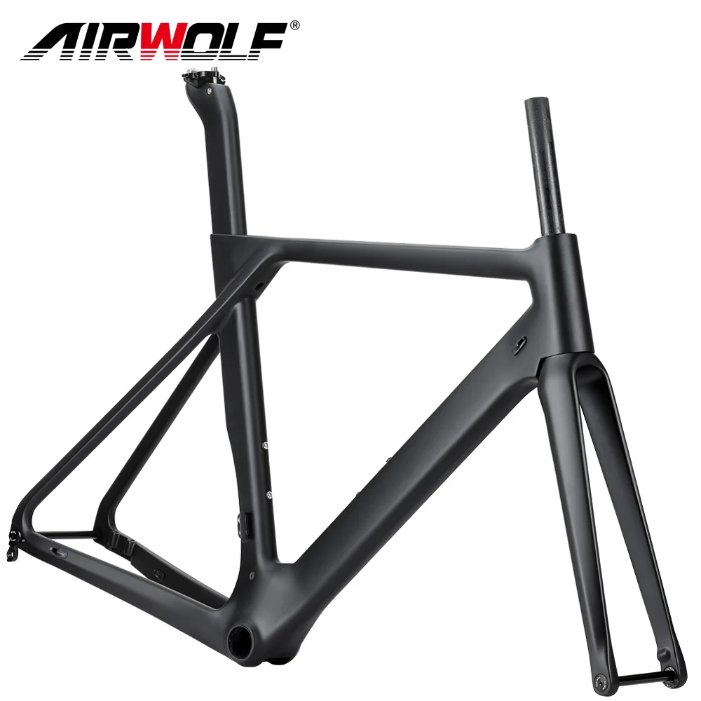 Airwolf Carbon Bicycle Frame DIY Color Fork And Seatpost Disc Brake Aero Frameset Road Bike Framework BB86 Carbon Painting