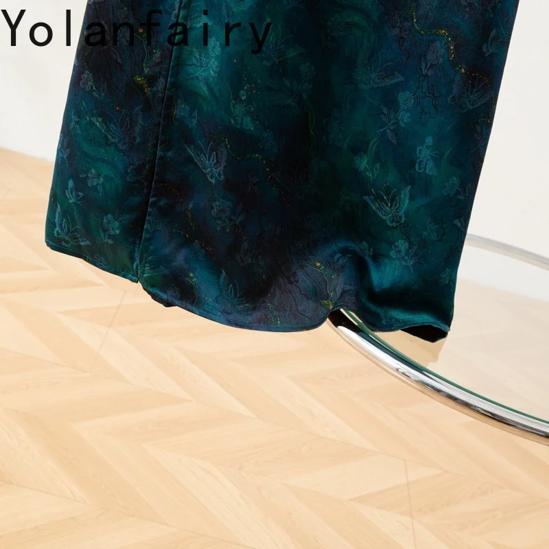 YOLANFAIRY New 100% Mulberry Silk Skirt Summer Streetwear Clothing Gauze Silk Long Skirts for Woman Elastic Waist Straight Skirt