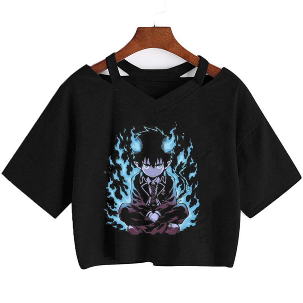 Camiseta corta Ao No Exorcist con gráfico shoujo, liquidación, estilo kawaii, emo, vintage, streetwear, gyaru, manga, dollette, y2k