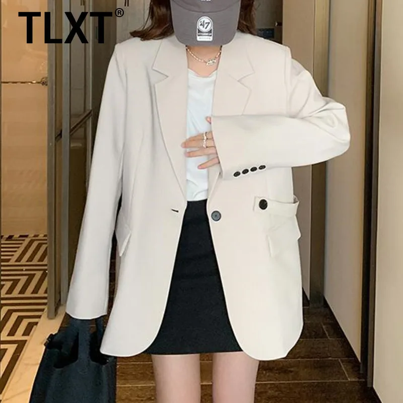 

TLXT Бежевый пиджак для женщин 2024, весна-осень, новый свободный дизайнерский офисный женский универсальный женский пиджак, топы XK1107