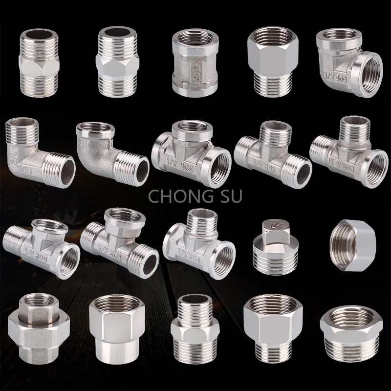 1-10pcs 1/2" 3/4" 304 Stainless Steel Connector Female Male Thread 2/3 Way Tee Type Reducing Elbow Adapter Union Coupler Fitting