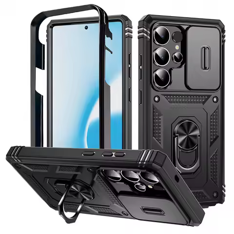 Heavy Duty Armor Phone Case For Samsung Galaxy S25 S24 S23 S22 S21 Ultra S20 FE Plus Note 20 Ultra Lens Protect Ring Stand Cover