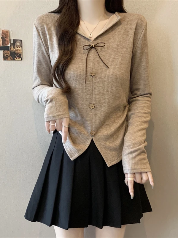 

plus Size Vintage V-Ne Long Sve T-irt Women's Spring Autumn Slimming Asymmetrical Base irt Inner Wear Top