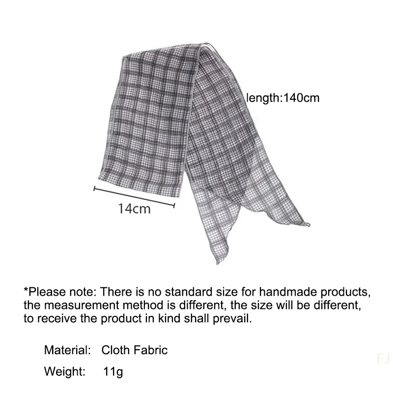 [YU]Vintage Blue Checkered Narrow Scarf Women's Elegant Thin Neckerchief