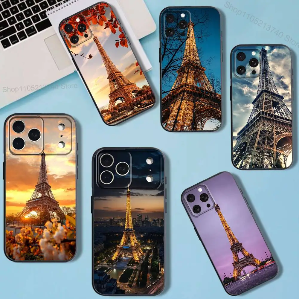 

P-Paris E-Eiffel Art TowerS Phone Case For iPhone 11,15,16,14,13,17,12,Pro,SE4,Plus,E,Max,Air,Mini Black Cover