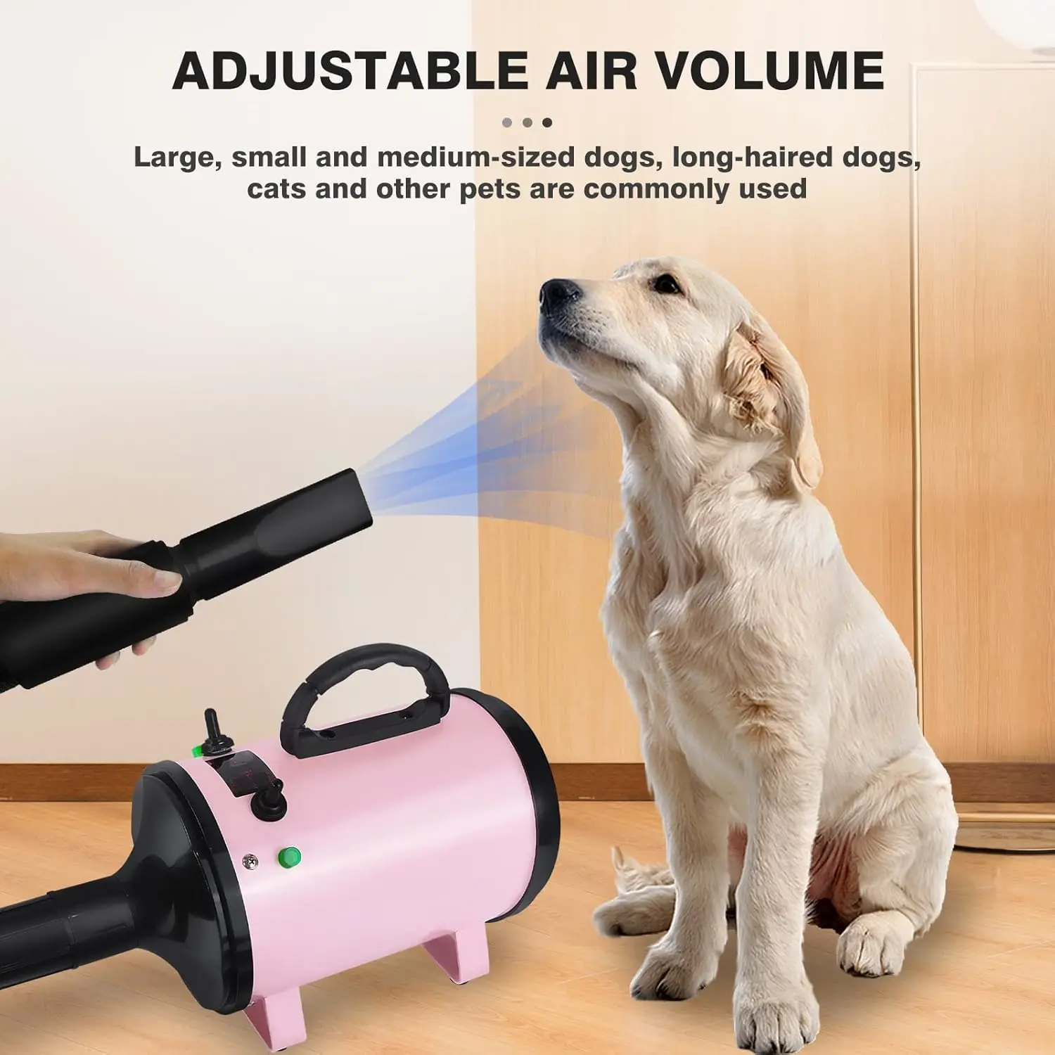 BRIEFNESS Pet Dryer with Heated Dog Grooming Blower Dog Hair Dryer for Small/Medium/Large Dogs with 3 Nozzles Pink