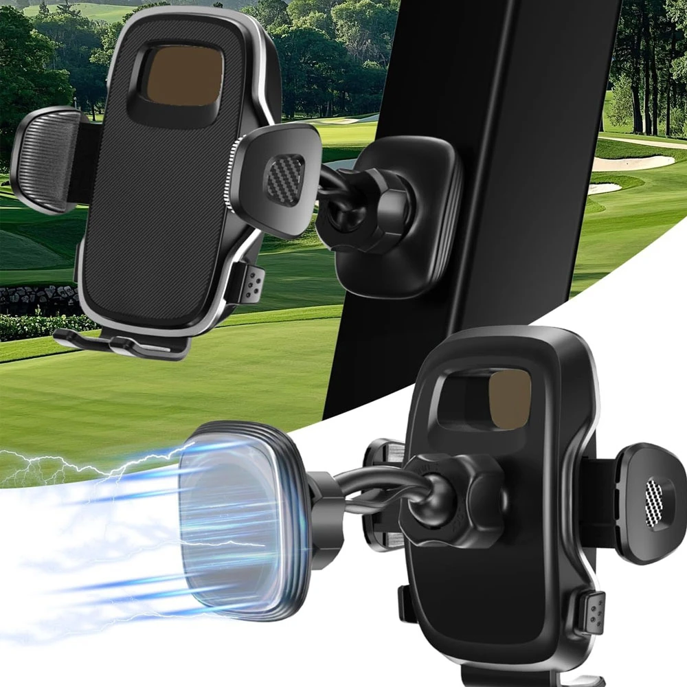 

Golf Cart Phone Mount Holder,360°Rotatable Magnetic Phone Holder, Adjustable Bike Stand Compatible with All 4.7″-6.5″ Cell Phone