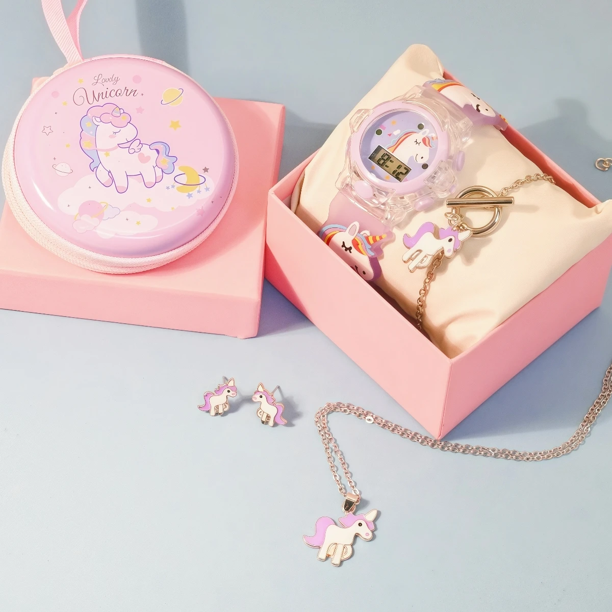 

Модные новые конфеты, креативный единорог, милый дорогой дизайн, часы, маленькие сумки, ожерелье, браслет, серьги, набор из шести предметов