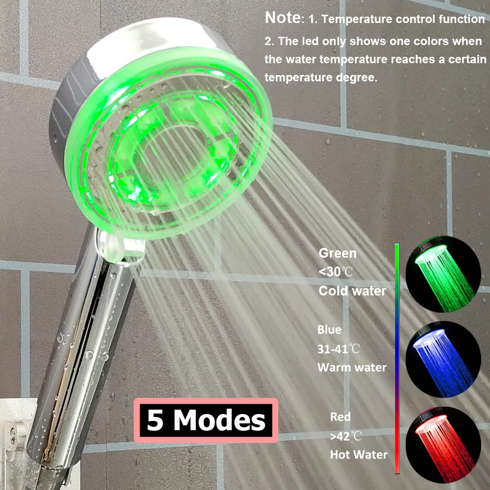 Hochdruck Led Dusche Kopf One Key Stop Taste Digital Display Bildschirm Schwarz Handbrause Temperatur Sensor Dusche Kopf