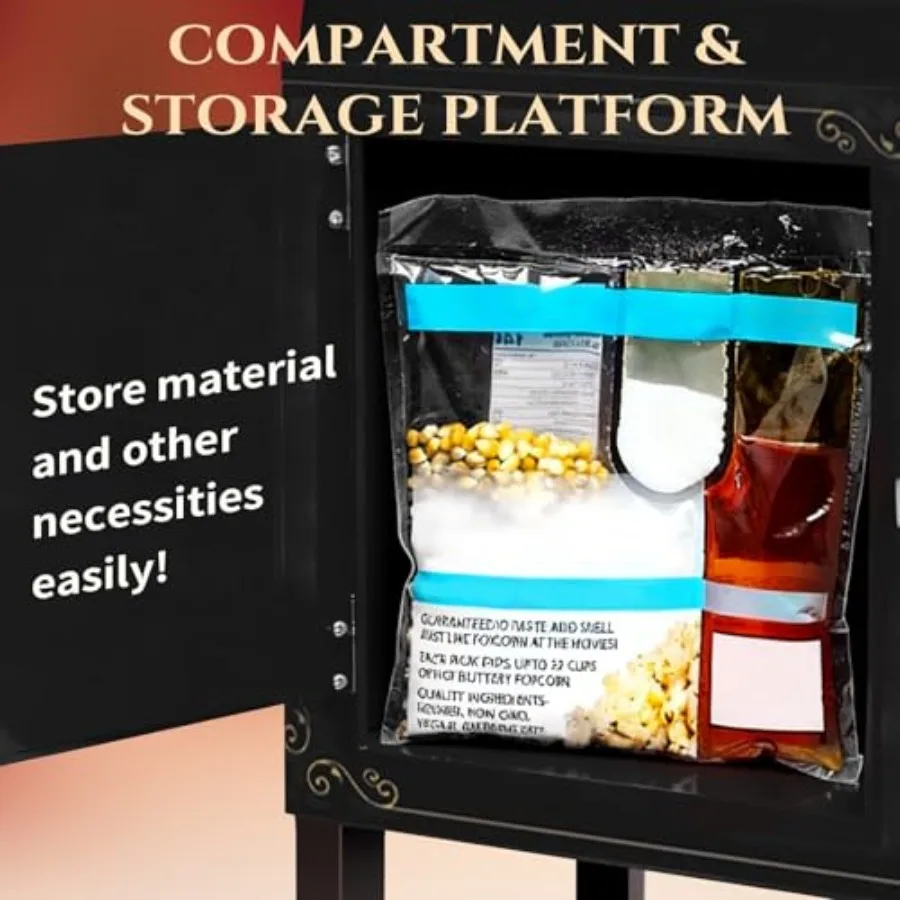 Popcorn Machine with Cart, Popcorn Maker with 12 Oz Kettle, Vintage Movie Theater Style Professional Cart with 4 Cups and 1 Sco image 12