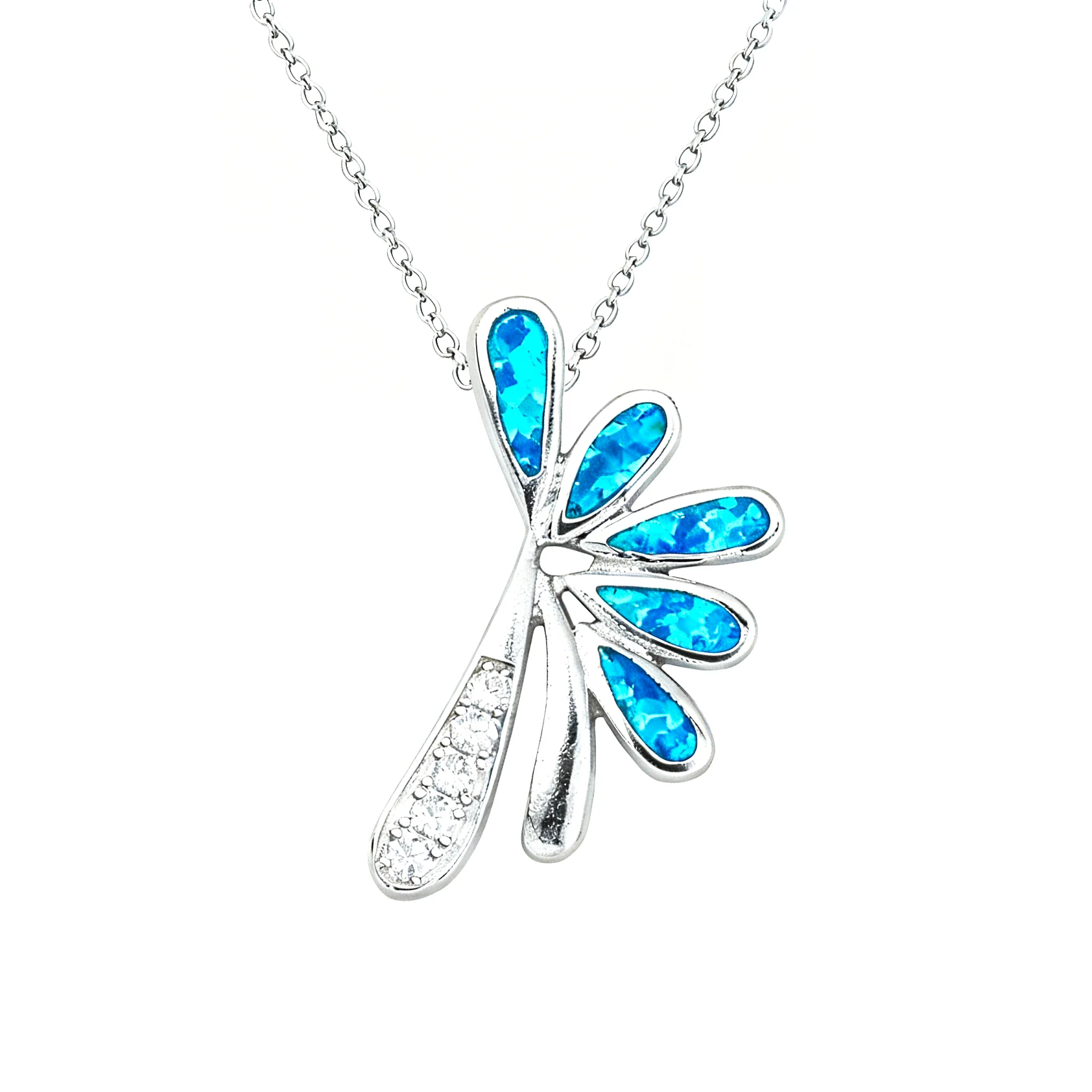 Unique Blue Flower Necklace for Women, Elegant Silver Color Synthetic Blue Opal Jewelry Gift, Ideal for Mother's Day/Christmas
