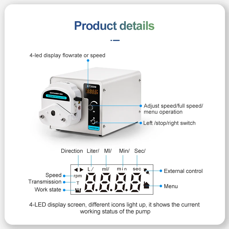 CHONRY BT300M Max 1140mL/min Peristaltic Pump Liquid Transfer Dosing Pump for Oil Mining Lab Adding Reagent