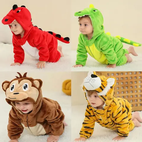 Cute Monkey Tiger Dinosaur Cosplay Costumes Boys Girls Toddler Animal Jumpsuit Baby Rompers Infant Clothes Pyjamas Kids Kigurumi