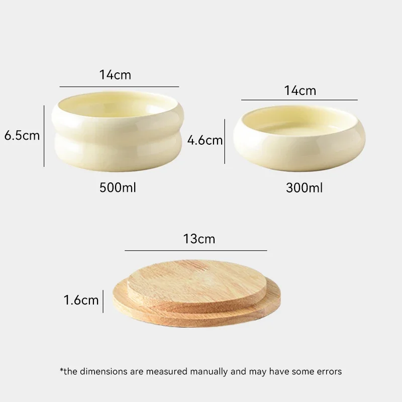 Ceramic Bowl for Cats and Small Dogs Non-slip Pet Dish Plate with Bamboo Base Puppy Kitten Eating Basin 300ml 500ml