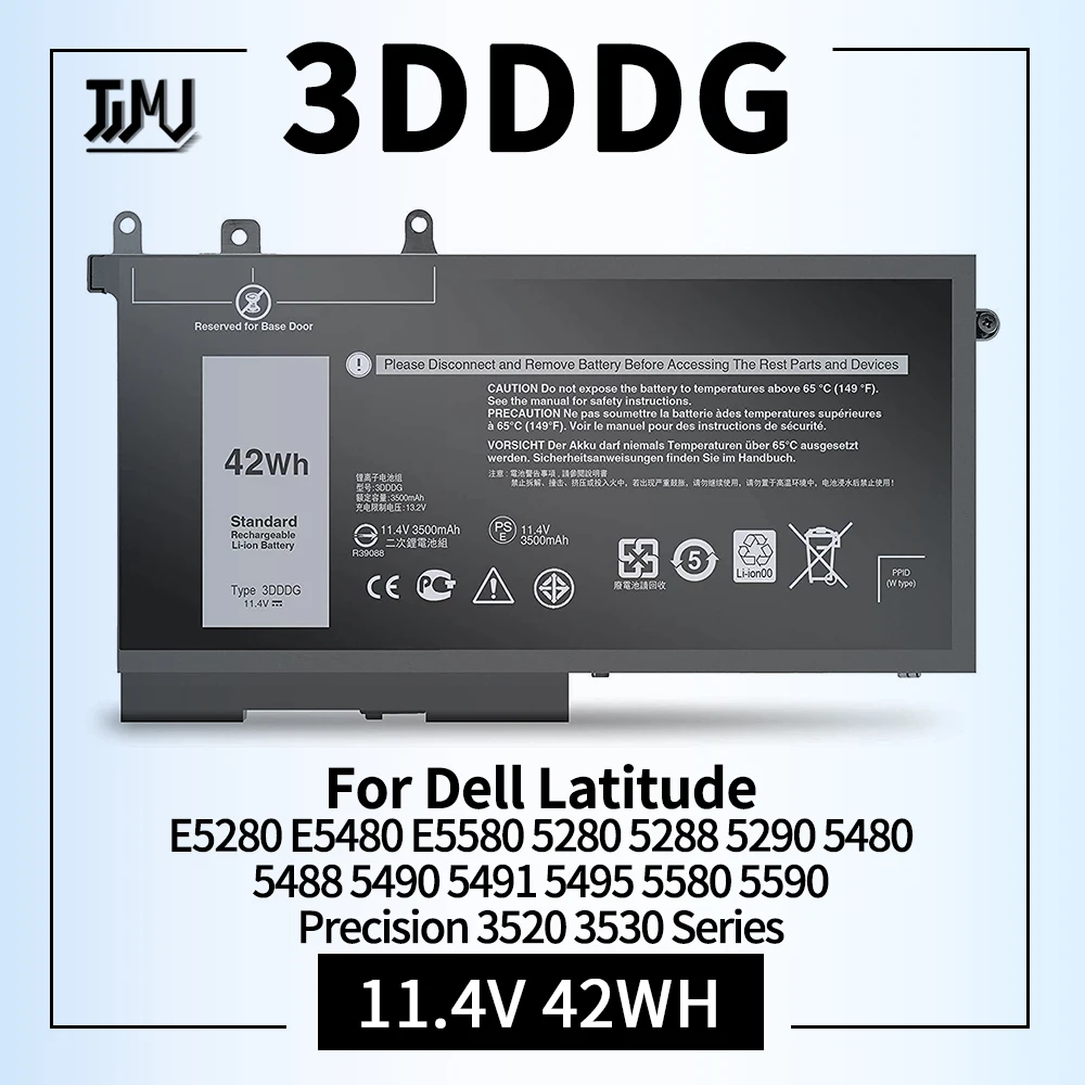 3DDDG 11.4V 42Wh Battery for Dell Latitude E5280 E5480 E5580