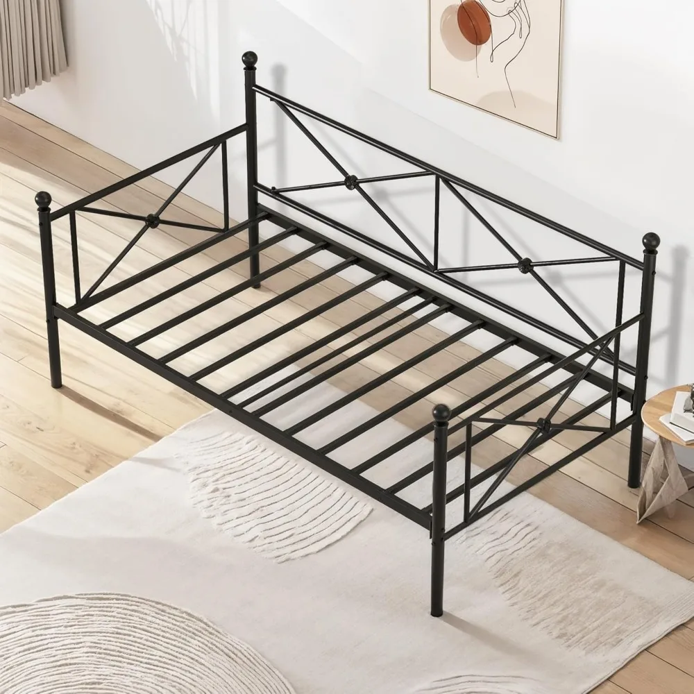 Metal Twin Daybed Frame with Stylish Headboard, Multifunctional Platform Bed for Bedrooms, Living Spaces, and Guest Rooms