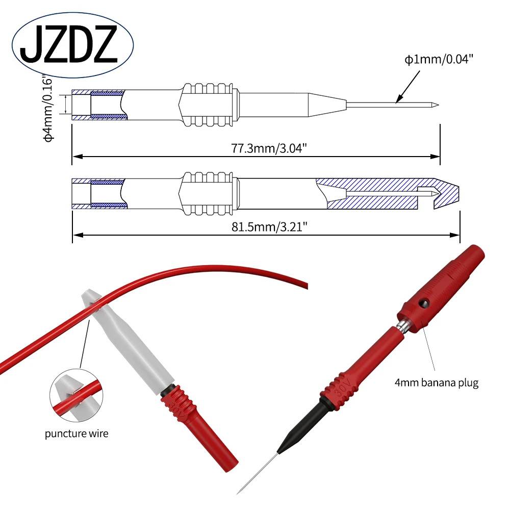 Imagem -05 - Jzdz-multímetro Digital Test Leads Kit Sondas de Teste Elétrico Grupo Clipes Jacaré Teste Pinça Wire-piercing Back Probe Pin