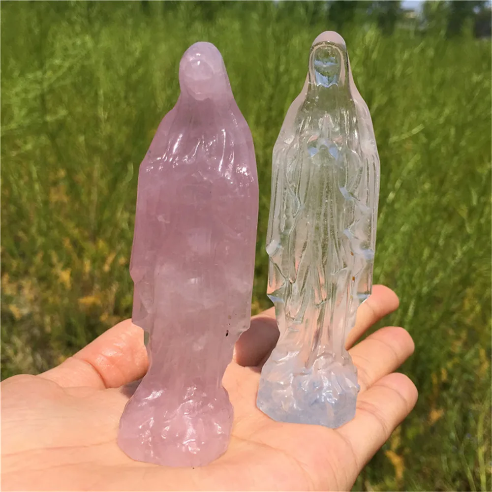 Healing Gem Stones Natural Crystal Handmade Carved Polished Virgin Mary Jesus Figurine Sale