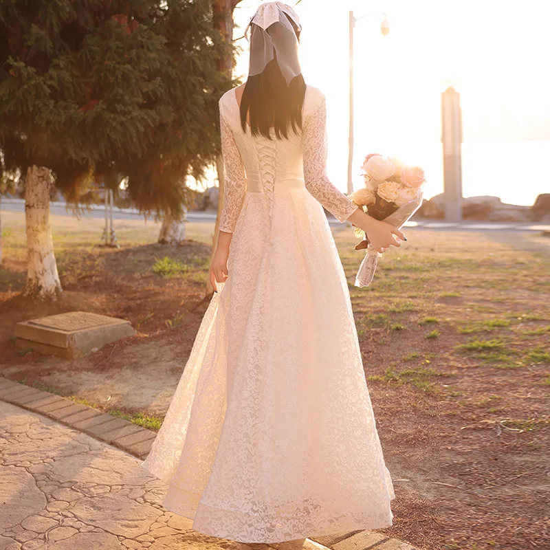 Light Wedding Dresses Daily Travel Photography License Dress Super Fairy Autumn and Winter Simple Lace Dress for Women 2024