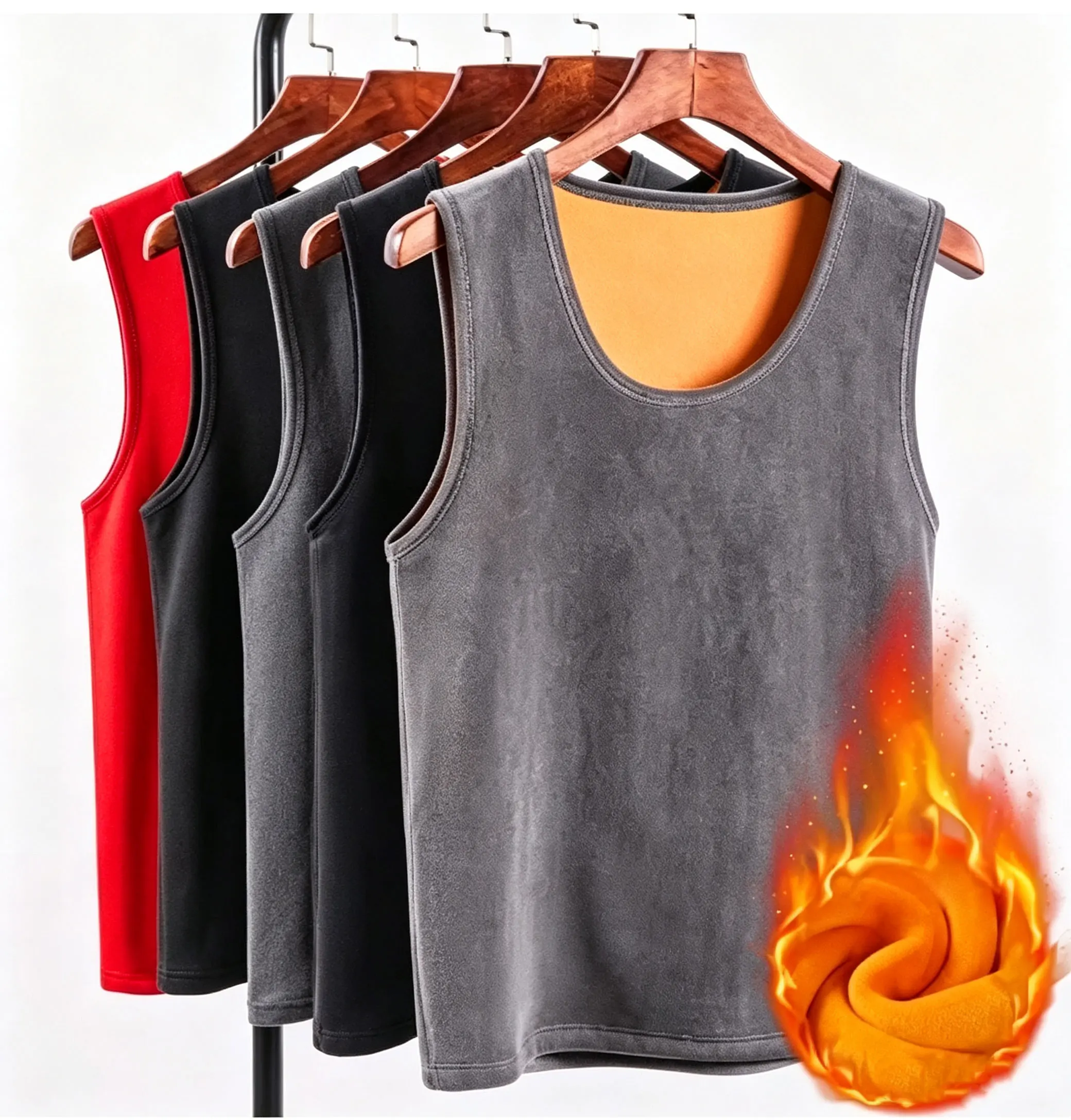 Men's Solid Double-Sided Warm Vest Fleece-Lined round Neck Vest Cold Resistance Warmth Men's Vest Autumn Winter Essential