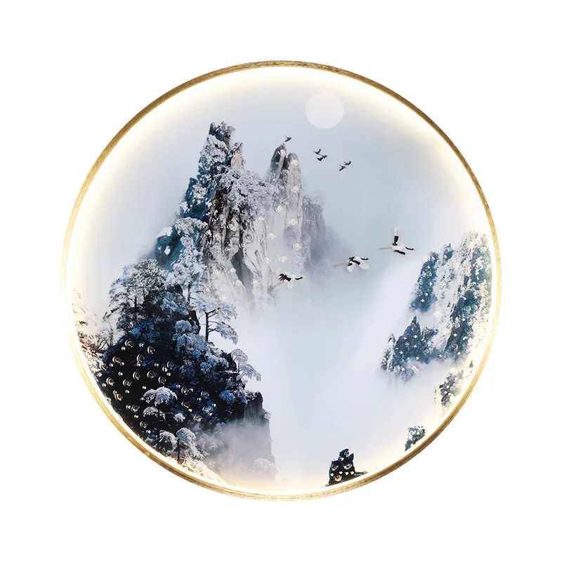 

Tea table background wall painting wall lamp, living room entrance staircase zen bedroom decoration new Chinese atmosphere