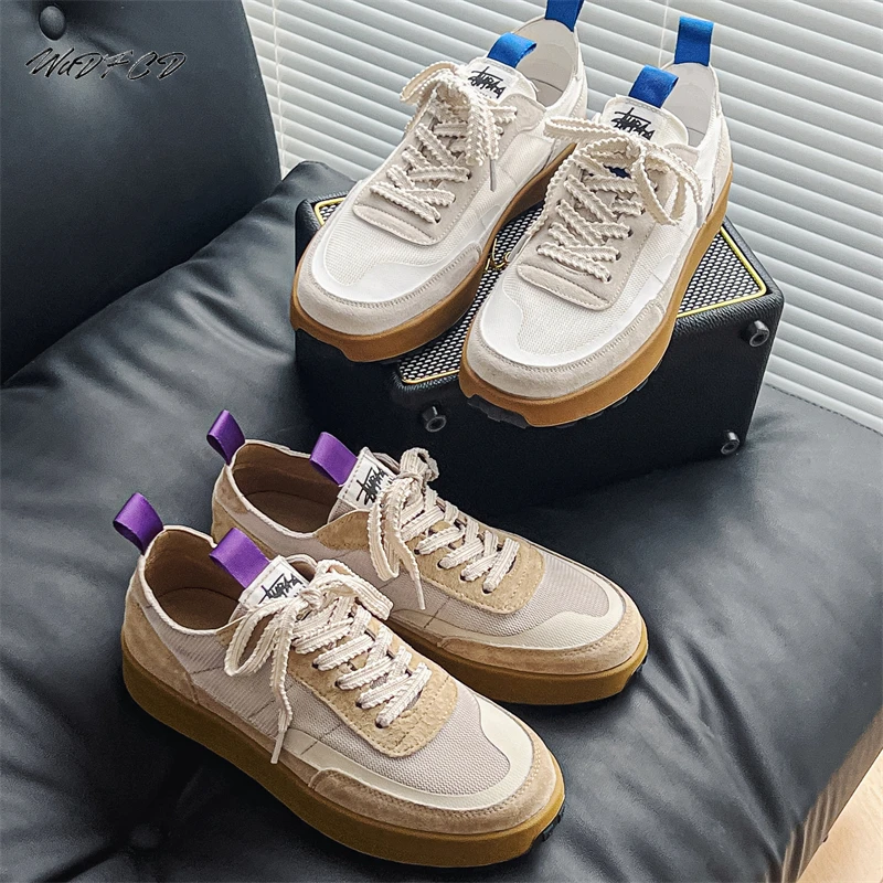 Sneakers Casual Men Designer Retro White Shoes Fashion Microfiber Leather Fabric Breathable Height Increased Flat Platform Shoes