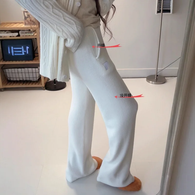 Women Knit Wide Leg Pants Casual Straight Trousers Soft Comfortable High Waist Loose Fit Daily Wear Fashion Bottoms for Autumn