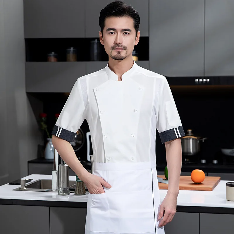 زي عمل طاهٍ المطاعم الغربية للرجال بأكمام قصيرة صيفي معجنات شيف فندق مطعم تقديم الطعام رئيس ملابس عمال الشيف