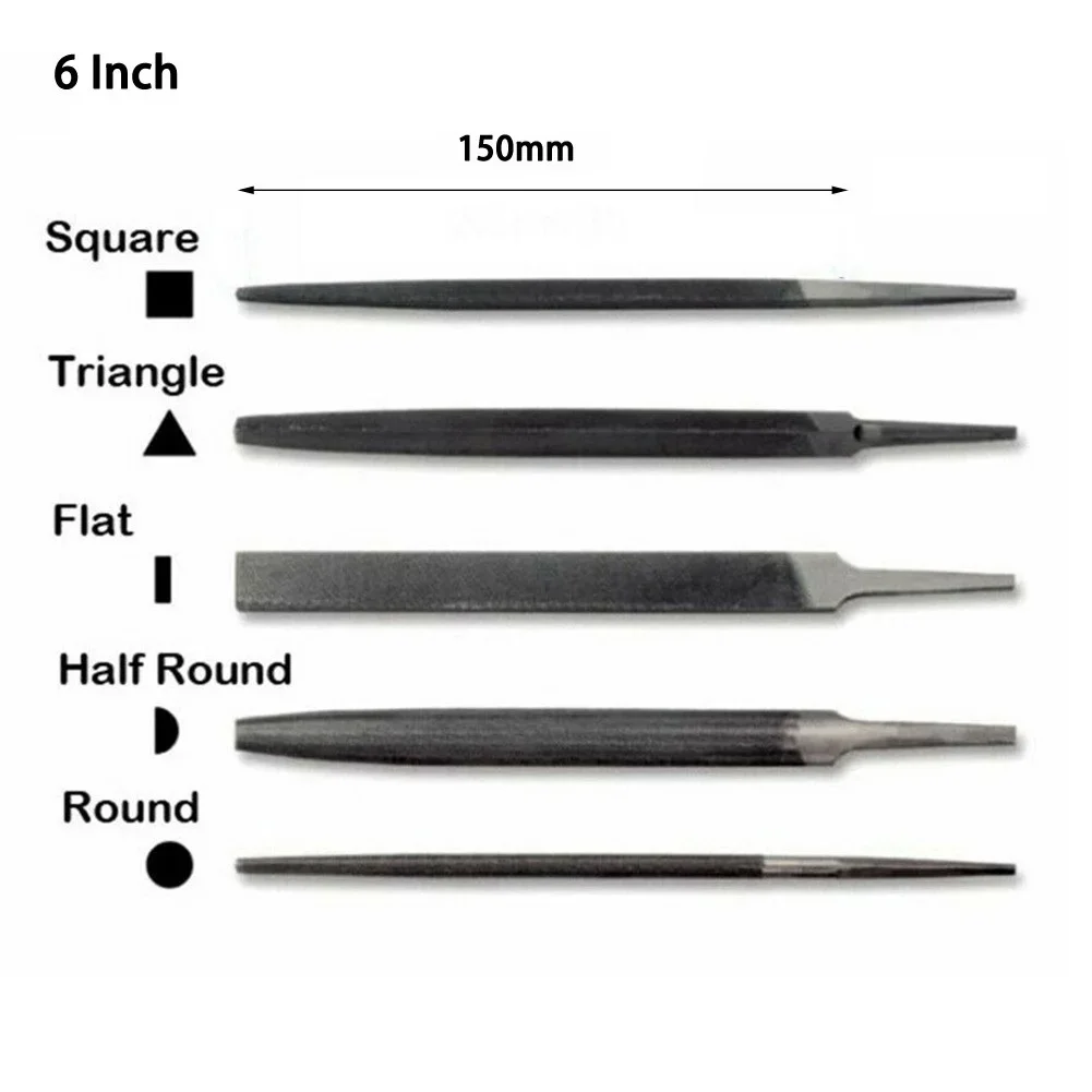Tipos de Arquivos de Aço sem Alça Polegada 150 mm Redondo Meio Redondo Triangular Quadrado Corte Plano Design Metal Carpintaria Arquivos Manuais 5