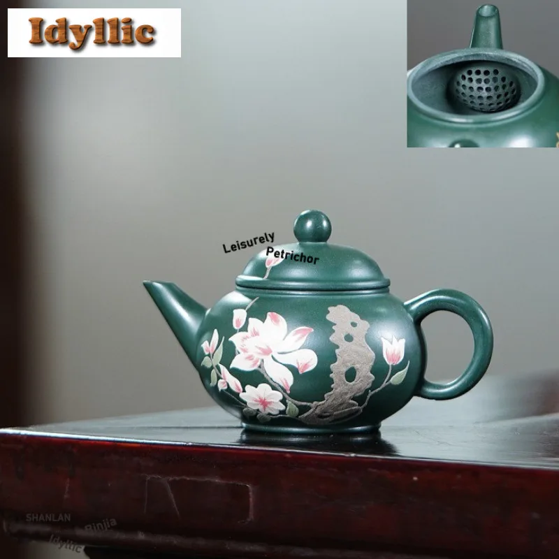 

150ml Ancient Yixing Purple Clay Teapots Artists Handmade Flowers Pot Raw Ore Green Mud Kettle Chinese Zisha Tea Set Drinkware