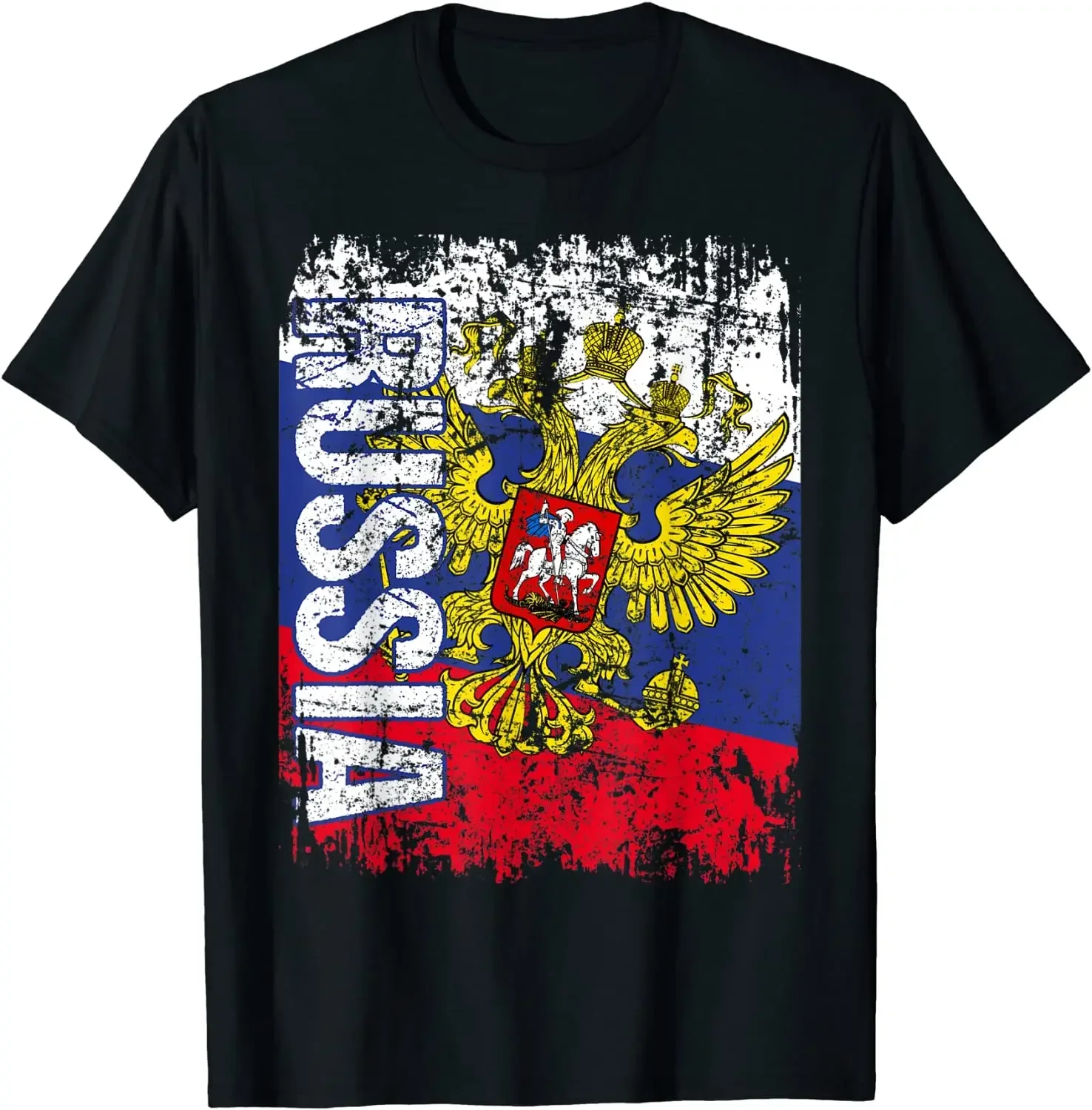 Distressed Russian Double-headed Eagle Flag T-Shirt 100% Cotton O-Neck Summer Short Sleeve Casual Mens T-shirt Size S-3XL