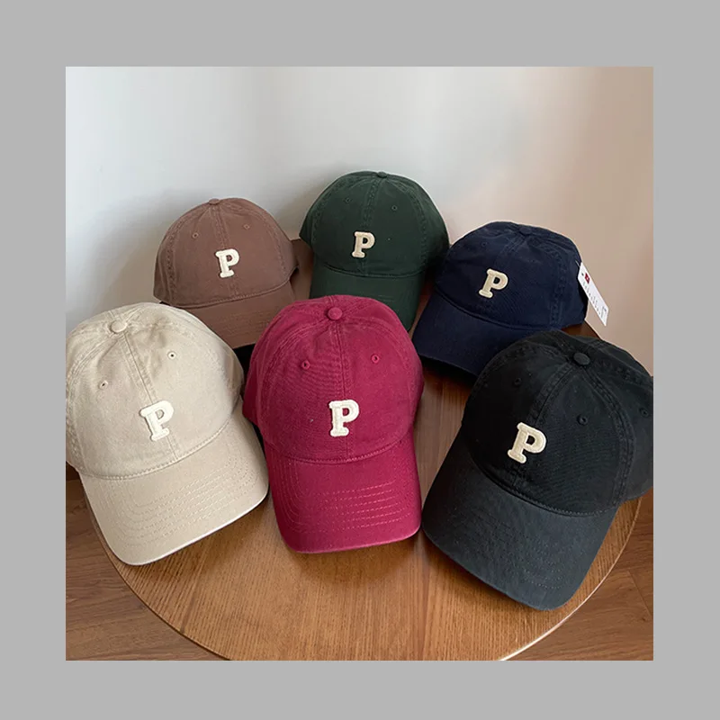 

Washed small letter P logo baseball cap, retro duckbill cap, men's and women's sunshade and trendy sun protection hat