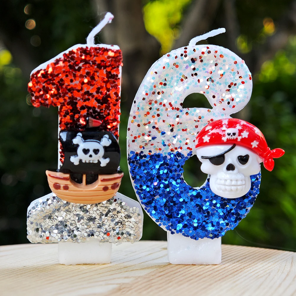 Piratenschiff Thema Kerzen 0-9 Zahl Kuchen Dekorieren Geburtstag Party Kuchen Topper Kinder Baby Dusche Geschenk Liefert