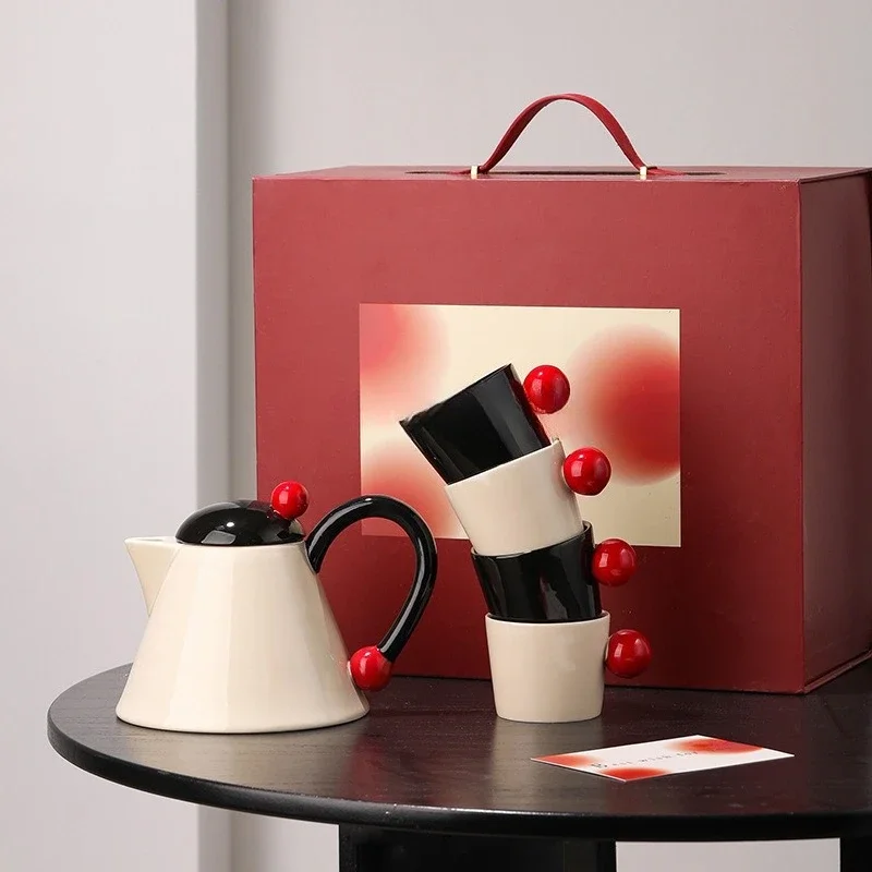 Teapot gift box, engagement gift, wedding souvenir, female housewarming cup set, cup tea set, ceramic retro.