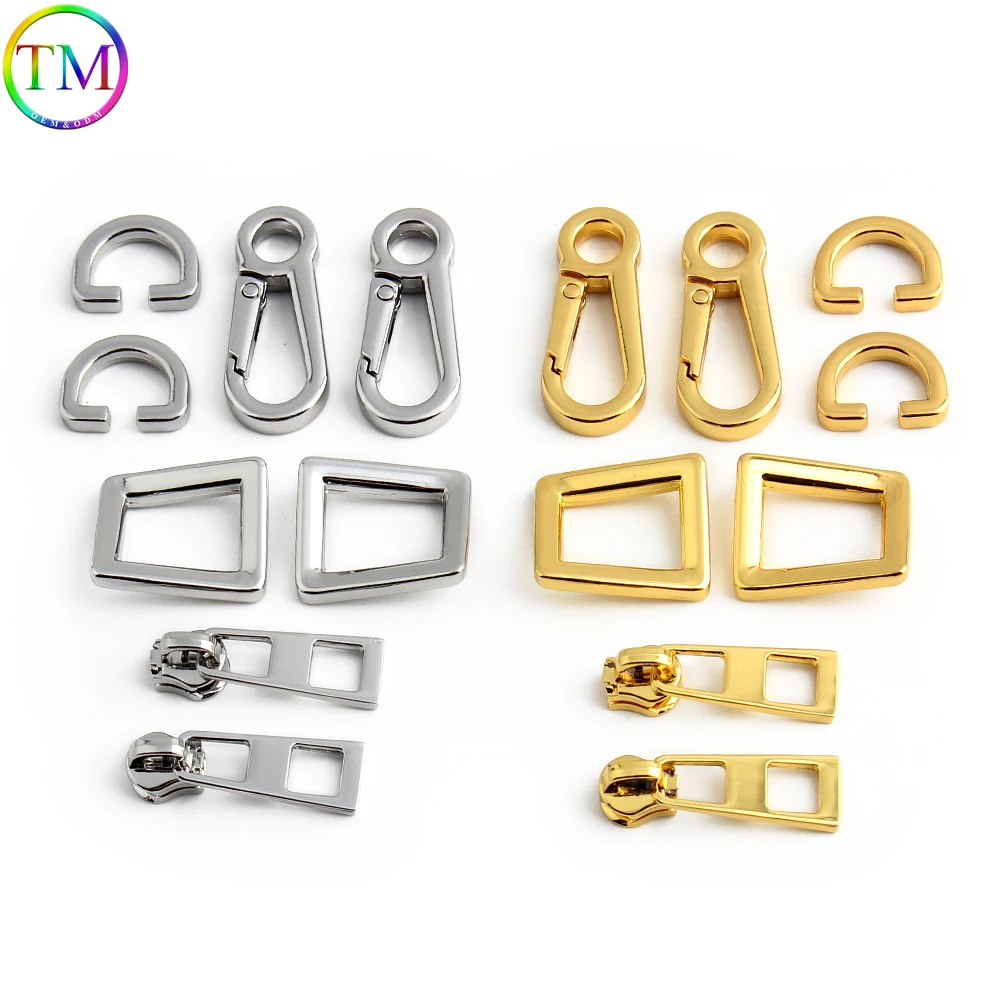 

1-5-10Sets K gold&Silver Zipper Repair Kit Square Metal Buckles For Slider Clasp Handbag Bags Strap Spring Ring Hook Accessories