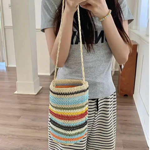 Weave High Capacity Straw Shoulder Bags for Women 2025 New Summer Bucket Bag Females Weave ​Raffia Beach Bags Handbags