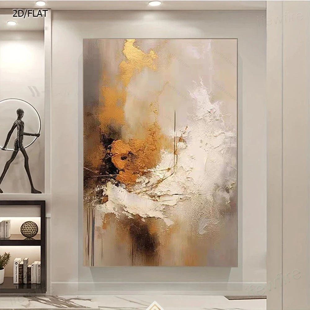 100% Hand-Painted Golden Oil Painting Abstract Canvas Image Wall Art Picture For Living Room Aisle Hotel Office Home Decor Gift