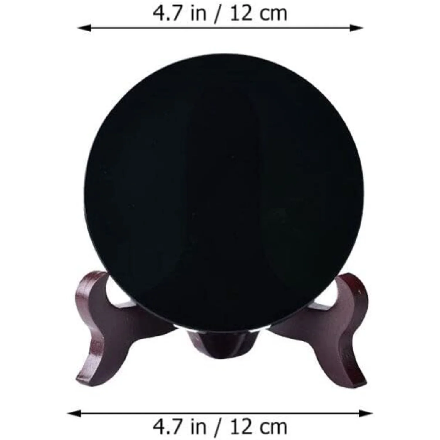 1 Set Natural Black Obsidian Stone Circle Disc Round Plate Feng Shui Mirror with Stand Black Obsidian Scrying Mirror for Meditat