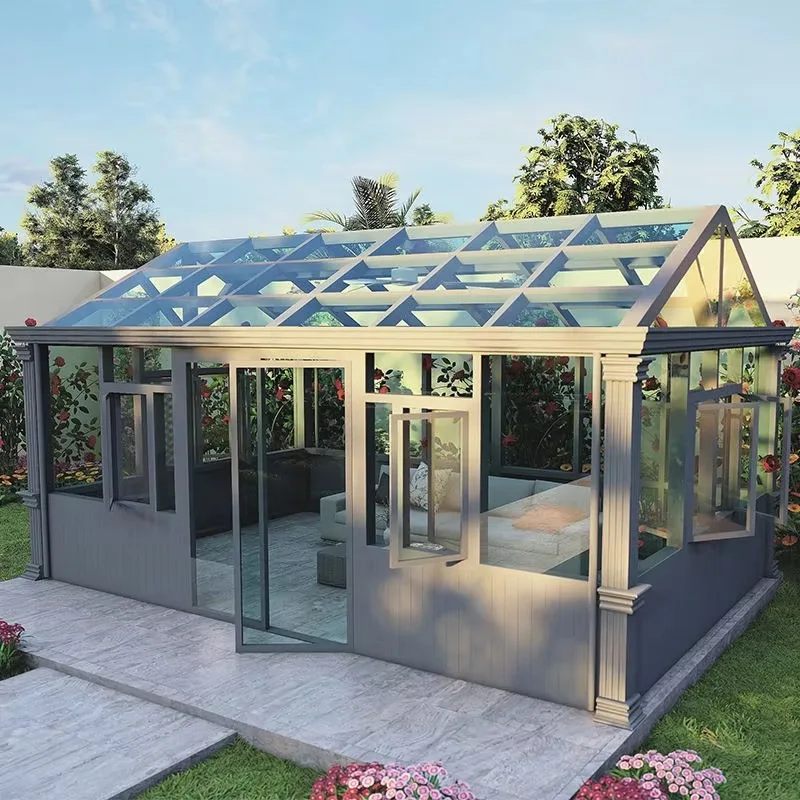 Modern Eco-Friendly Easily Assembled Outdoor Glass Sunroom Triangular Roof Home Garden Glass Greenhouse