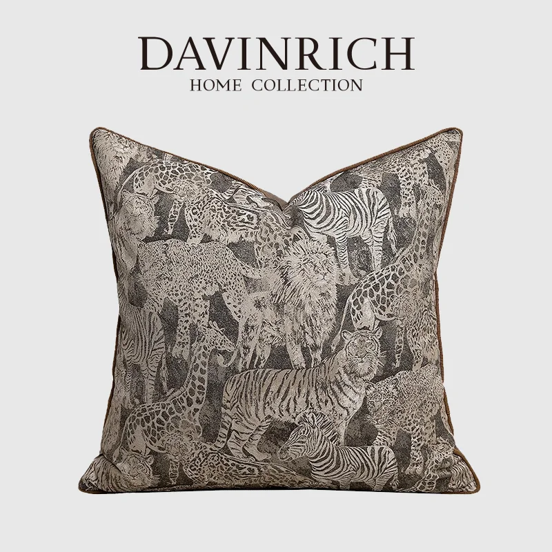 DAVINRICH Forest Frenzy Decorative Cushion Cover African Animal Jacquard Metallic Luxurious Pillowcase Striking Design Home Deco