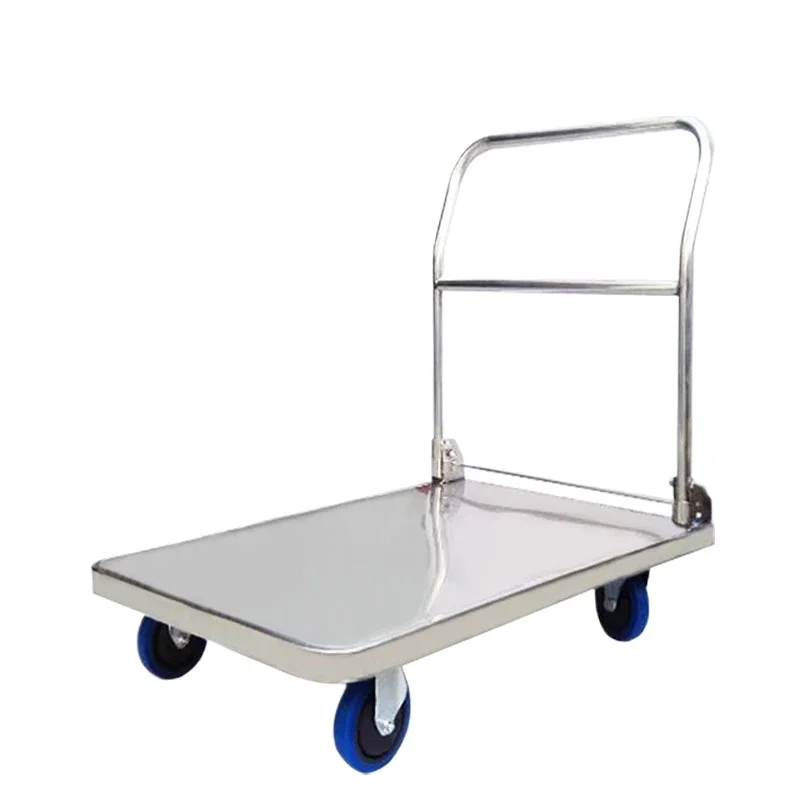 Folding stainless steel plate trolley Pull goods Flat trolley Light sound trolley Trailer Portable shopping cart