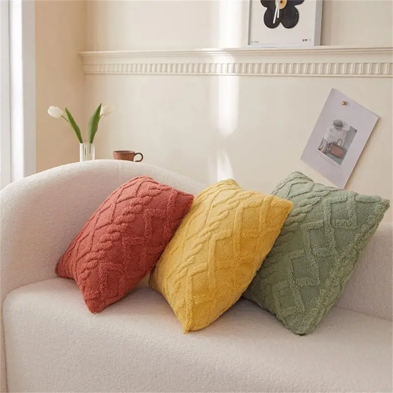 92MF Plushie Pillowcase Double Sided Plushie Pillow Cover Soft Geometrial Pattern Cushion Cover Enhances Sleep Experience